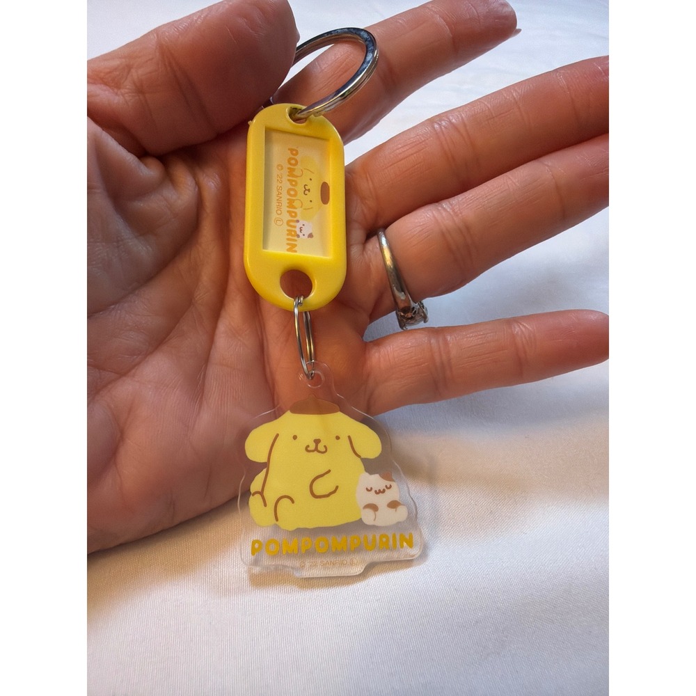 Sanrio Pompompurin Acrylic Keychain Yellow ID Tag Charm 2022 Licensed Kawaii